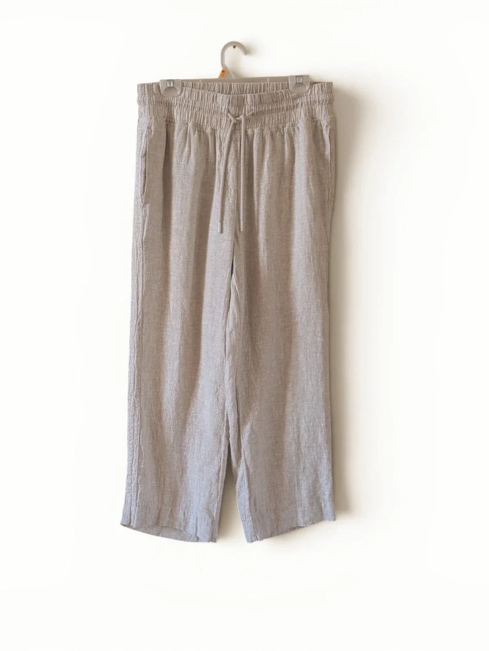 Quince 100% Linen Wide Leg Elastic Drawstring Pants Beige/Natural Flax Sz L